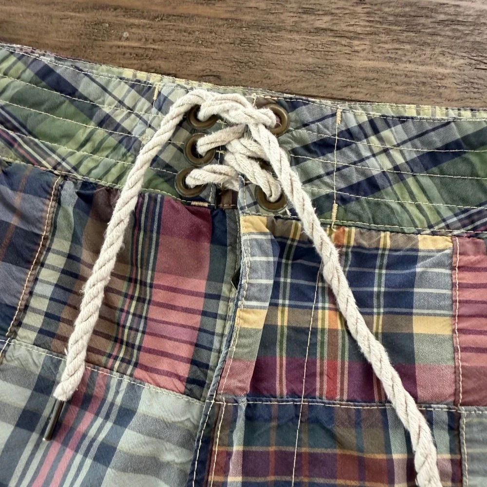 Polo Ralph Lauren Mens Patchwork Madras Plaid Board Shorts Swim Trunks Size 32